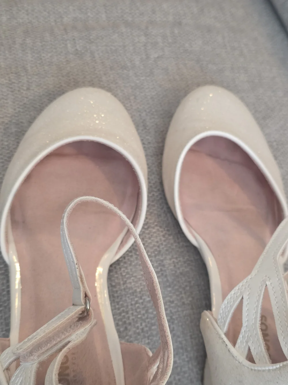 Sonoma Cream Glitter Girls' Dress Shoes with Ankle Strap